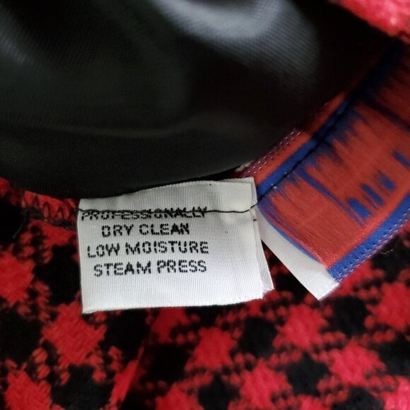 Womens Straight Midi Wool Skirt 6 Red Black Check Houndstooth Preppy Office - Picture 6 of 6